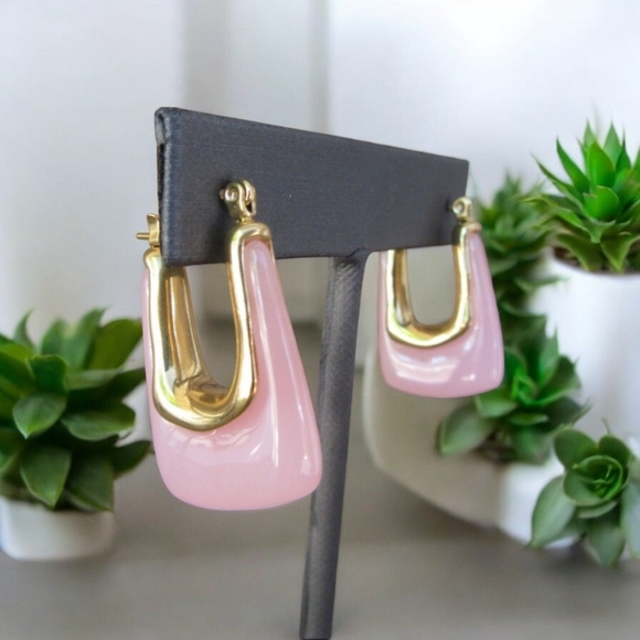 Anthropologie Jewelry - Pink resin earrings lined in gold toned copper; nwot